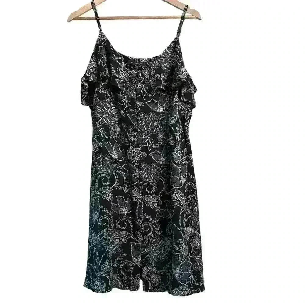 SANCTUARY Anthropolgie Dress Black Floral Sz Medium Adjustable Ruffle Sleeveless